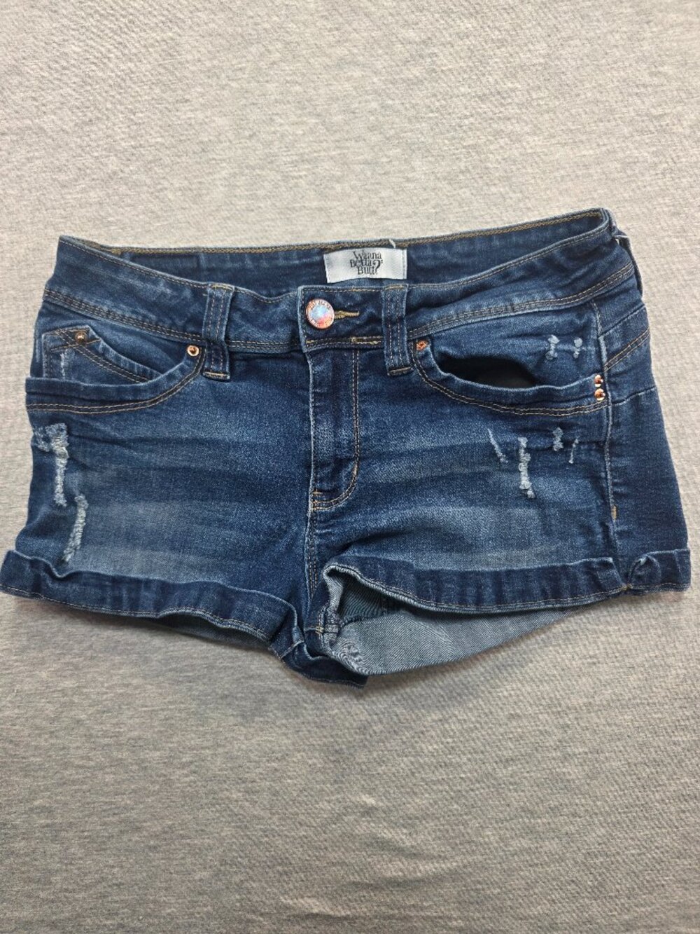 YMI Wanna Betta Butt Denim Shorts Dark Wash Distressed Size 7